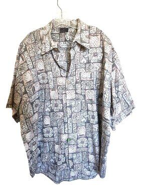 Island Soul Vintage Mens Hawaiian Shirt Gray Abstract Print XL 100% Cotton Made